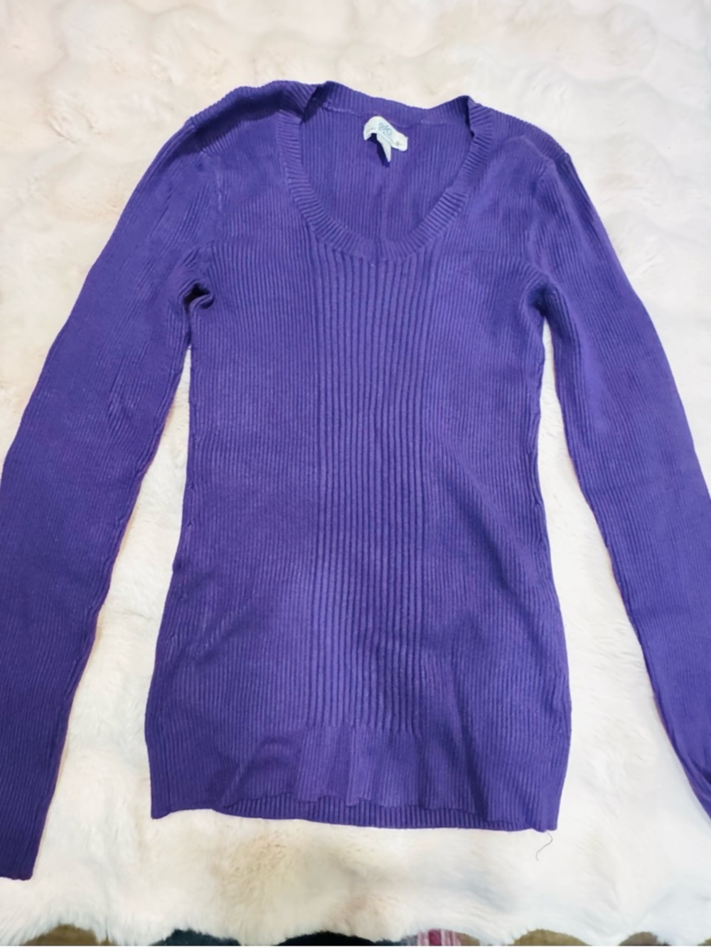 SO Purple Slim Ribbed V-Neck Sweater